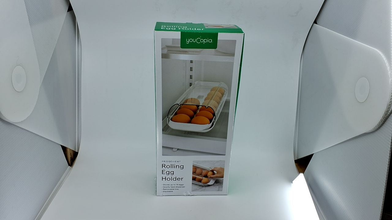 BPA-Free Rolling Egg Holder, Stackable Design, Removable Tray, White