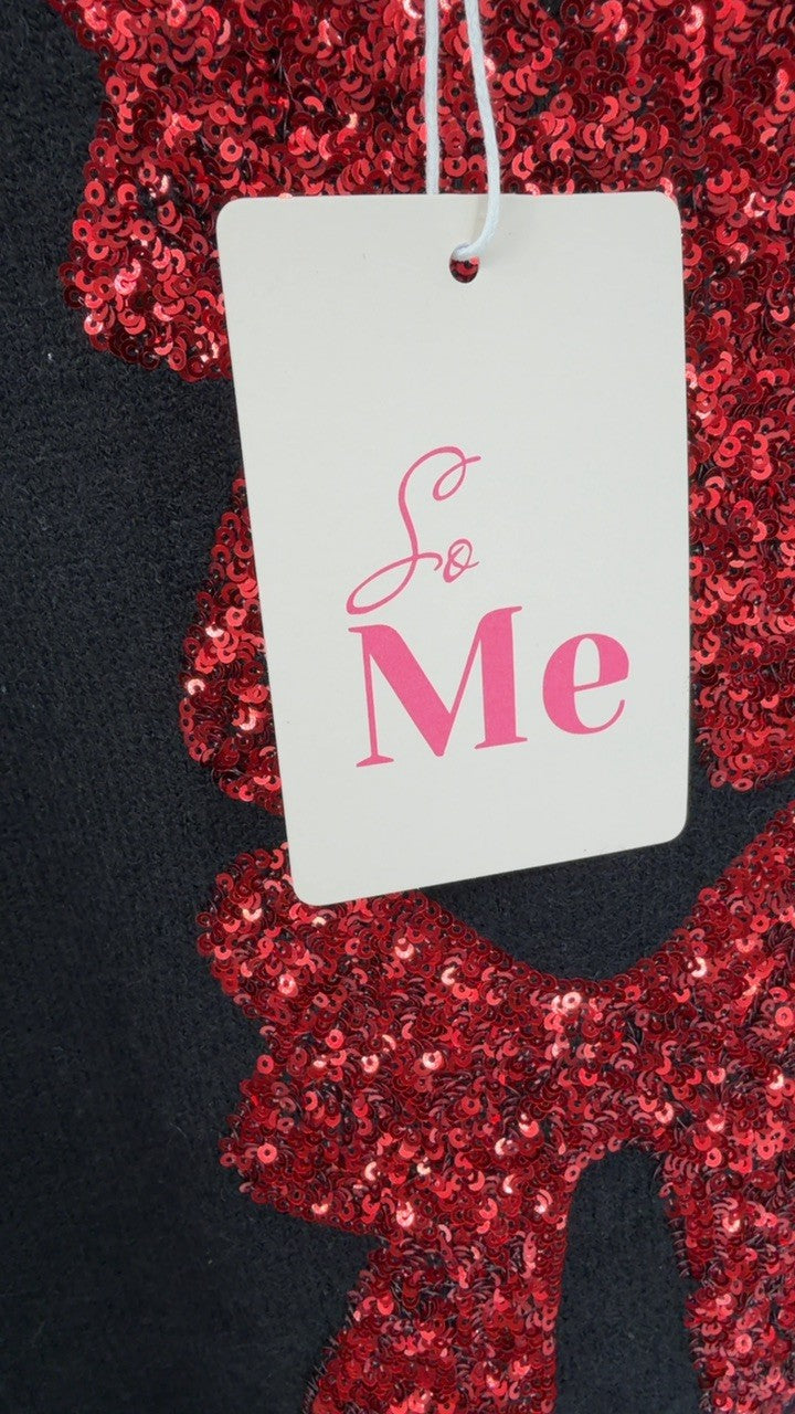 SO ME Sequins Bow Ribbon Embellished Christmas Sweater