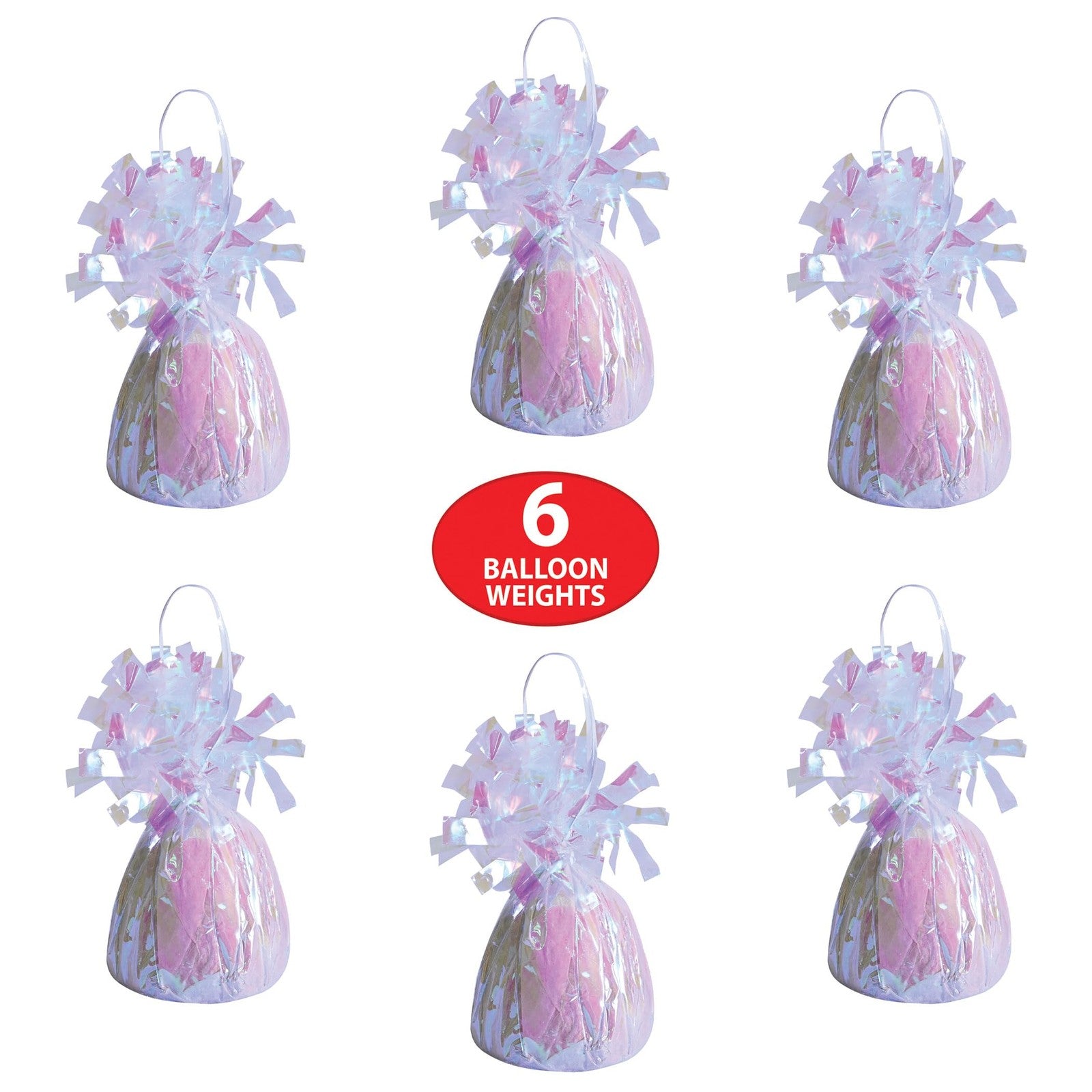 6 Pack Metallic Wrapped Balloon Weights, Opalescent, 6 Oz Centerpieces