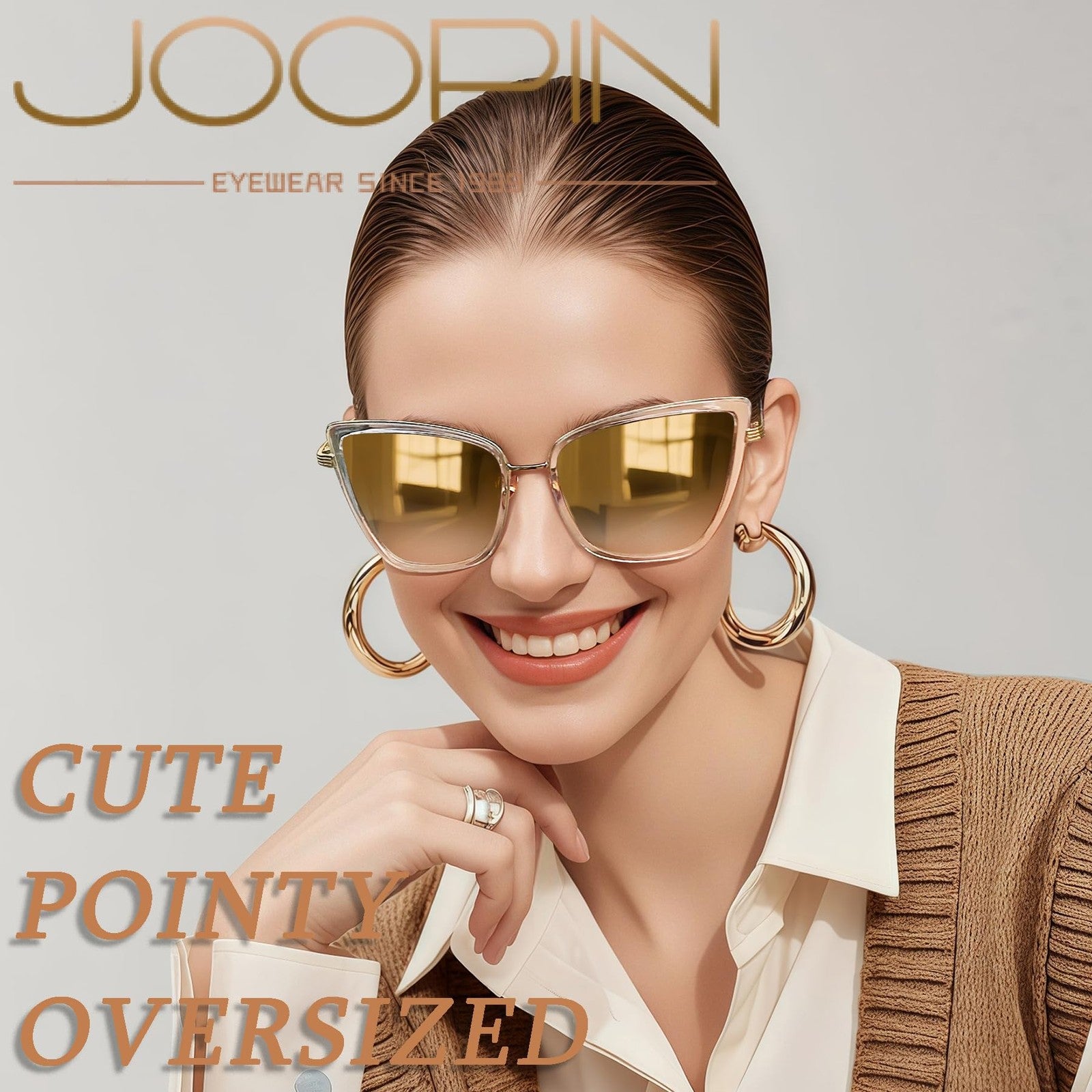 Large Cat Eye Sunglasses w/ UV400 Protection - Gold Frame for Women