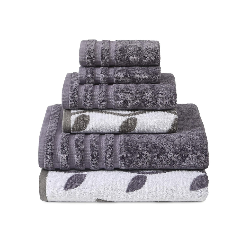 Lavender 6-Piece Towel Set - Organic Vines Design - Quick Dry Cotton Towels