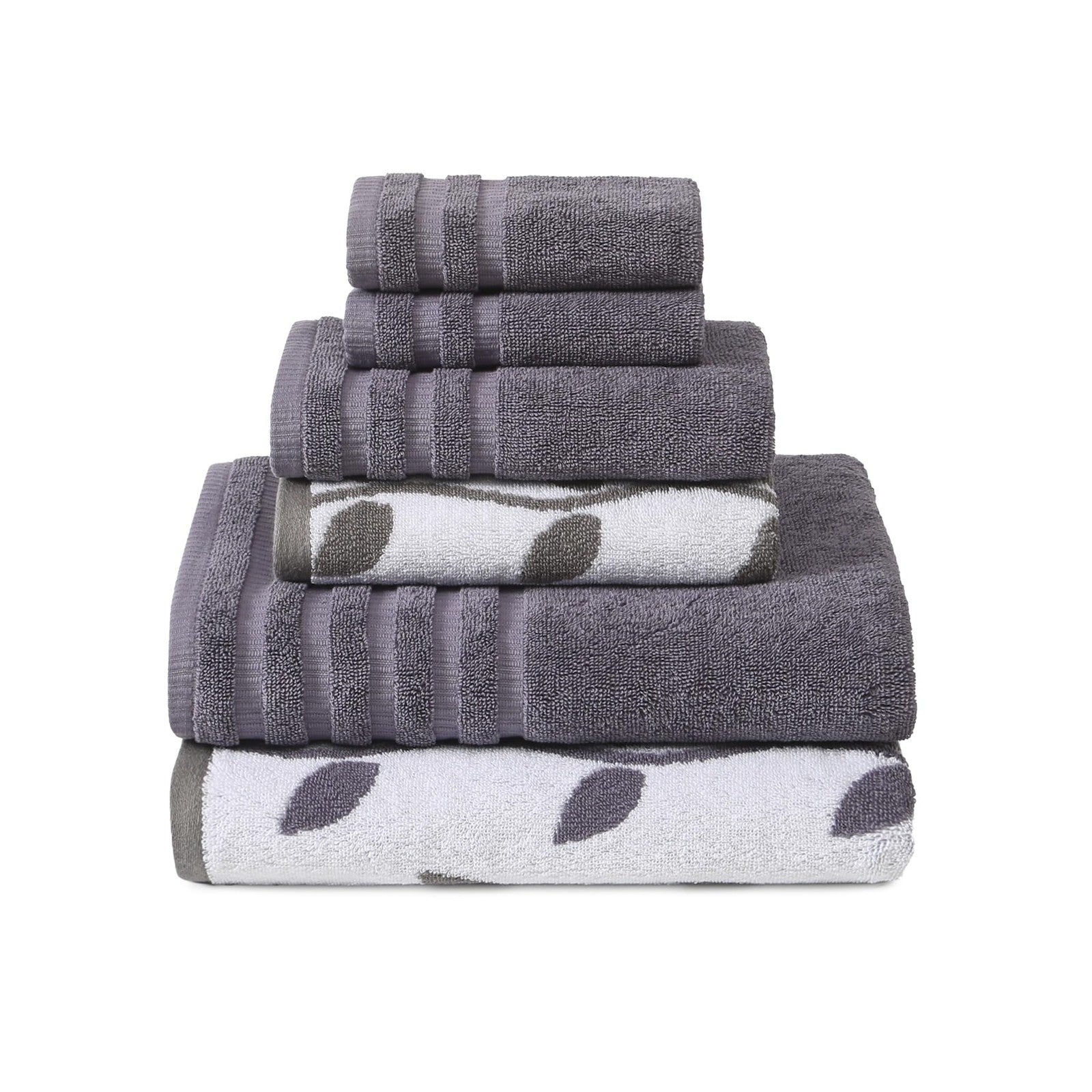 Lavender 6-Piece Towel Set - Organic Vines Design - Quick Dry Cotton Towels