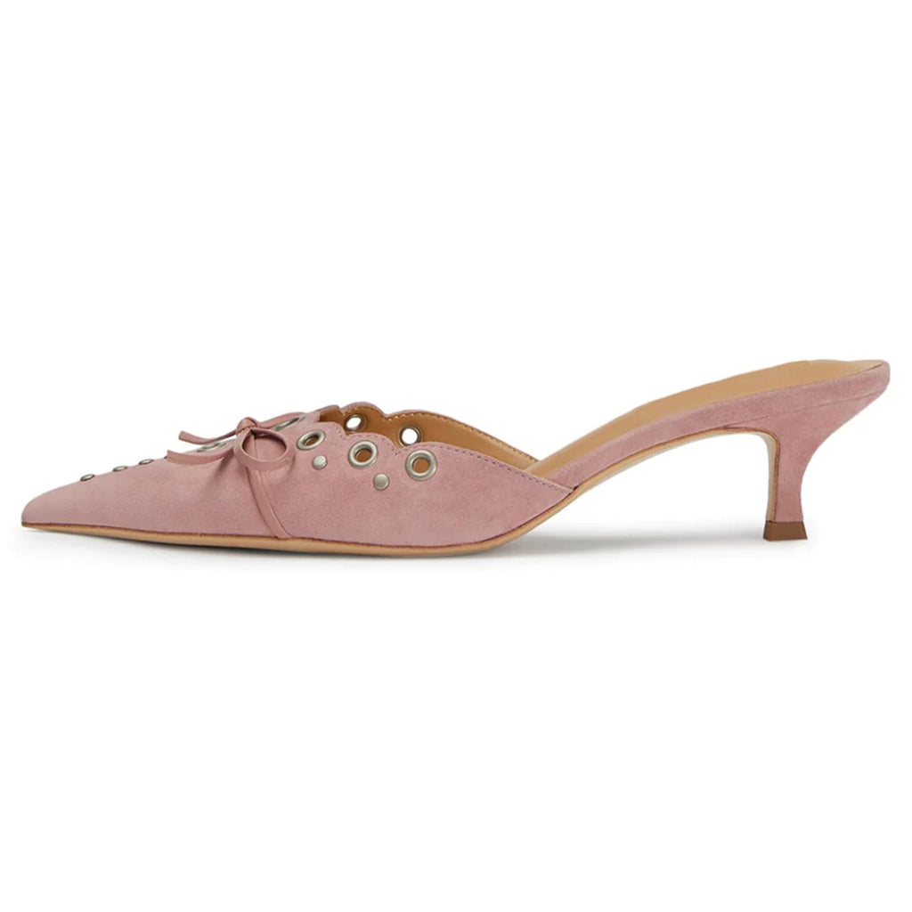 Olomisa Womens Pink Suede Kitten Heels w/ Bow & Studded Design Size 9
