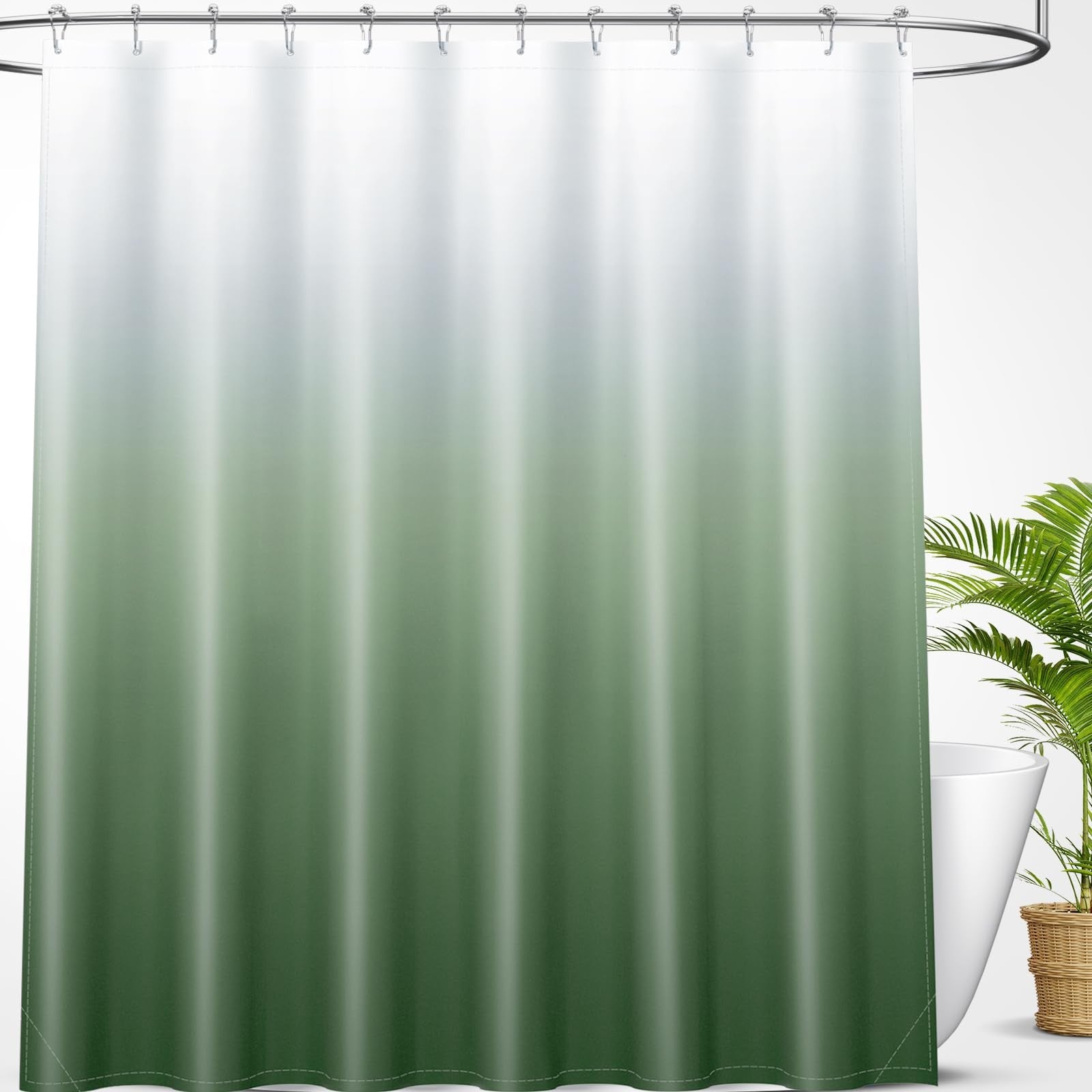 Modern Sage Green Ombre Shower Curtain, 72x72 in, Waterproof, 12 Hooks