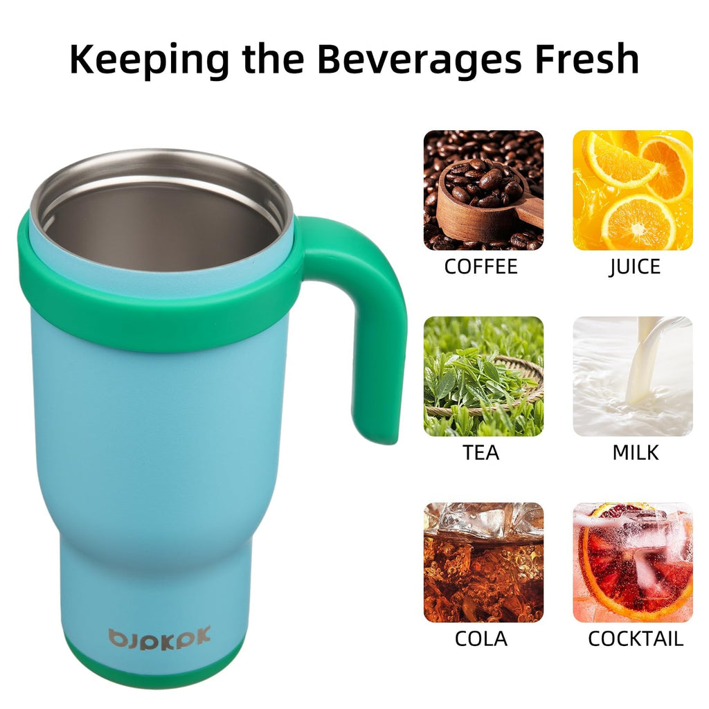 Ice Blue 14 Oz Insulated Tumbler w/ Straw & Handle, Stainless Steel