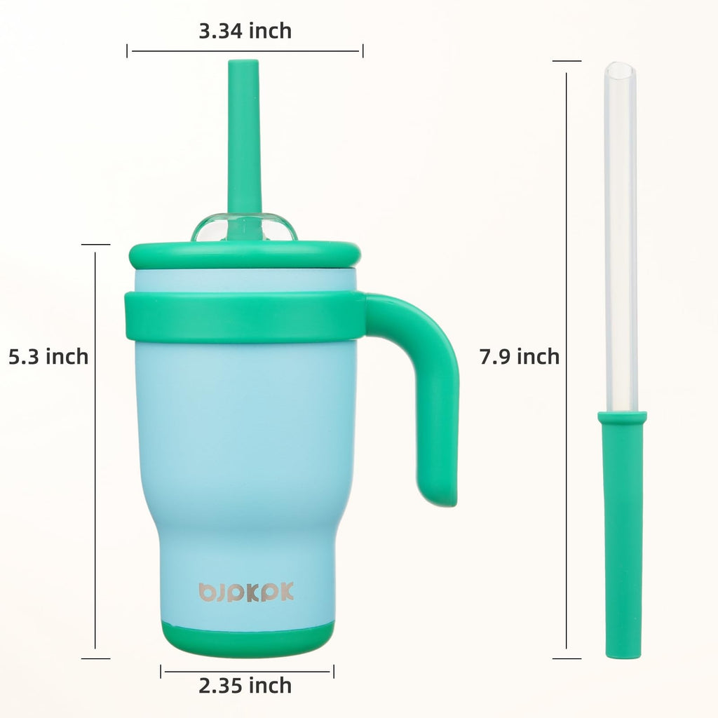Ice Blue 14 Oz Insulated Tumbler w/ Straw & Handle, Stainless Steel