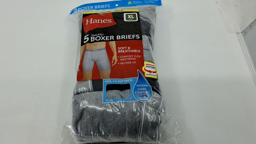 Hanes Men's Boxer Briefs 5 Pack, X-Large, Black/Gray, Cotton ComfortFlex