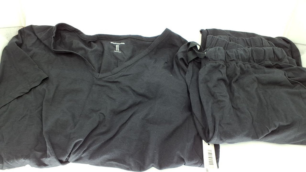 Cotton Blend Women's Sleep Set, Short Sleeve T-Shirt & Pants, Black, M