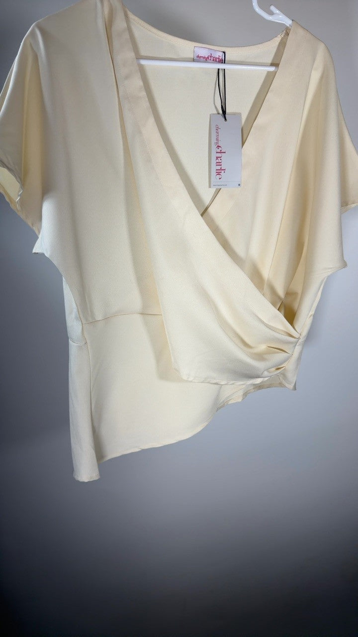 Full Size Surplice Short Sleeve Top and Pants Set Plus Size