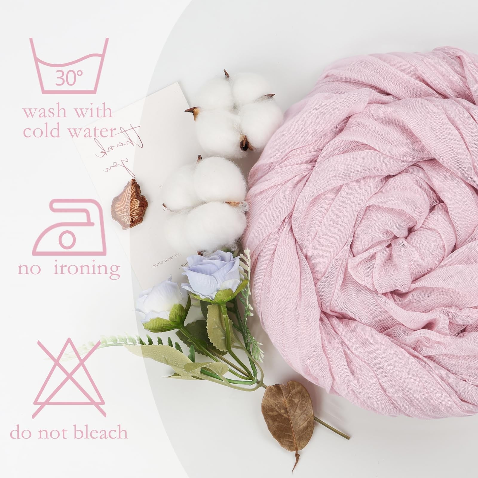 Boho Pink Cheesecloth Table Runner 10ft - 8 Pcs for Centerpieces