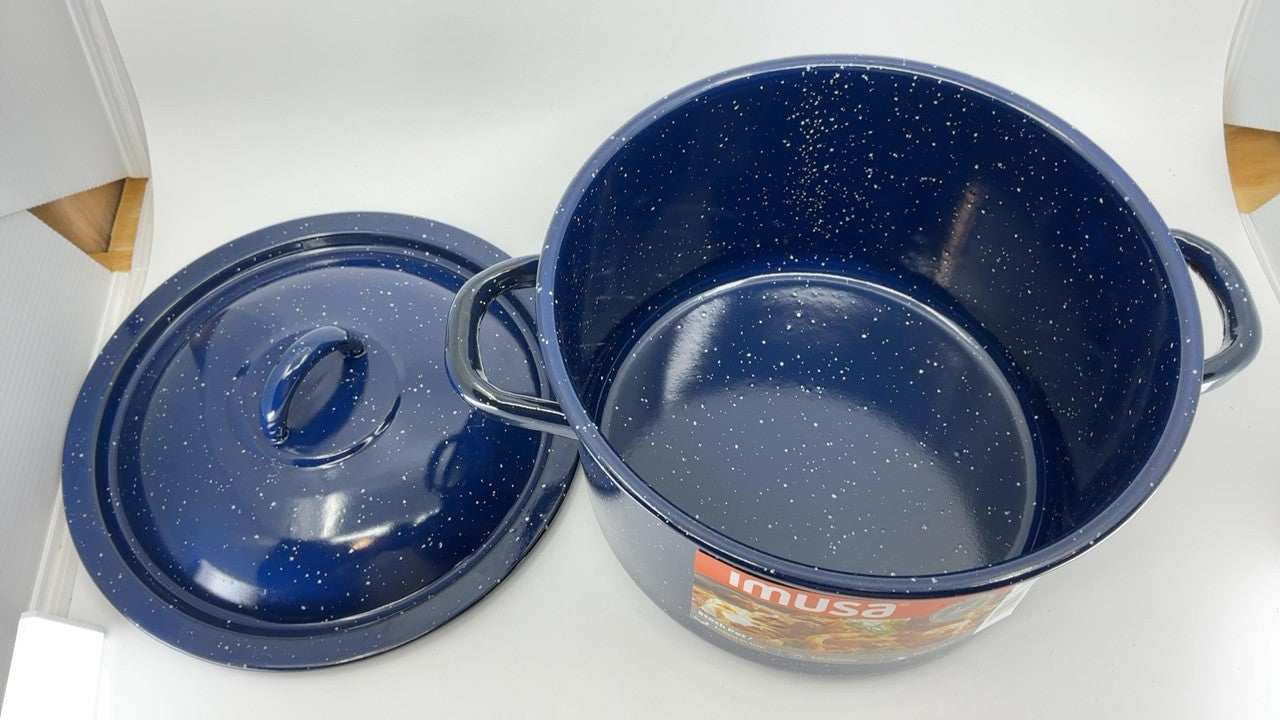 6Qt Blue Enamel Stock Pot w/ Lid - Durable Steel for Everyday Use