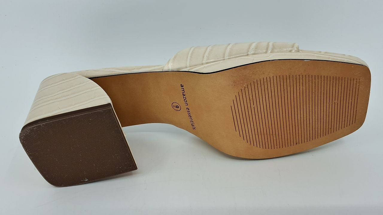 Amazon Essentials Women's Platform Mule Sandals, Cream Faux Crocodile, 9