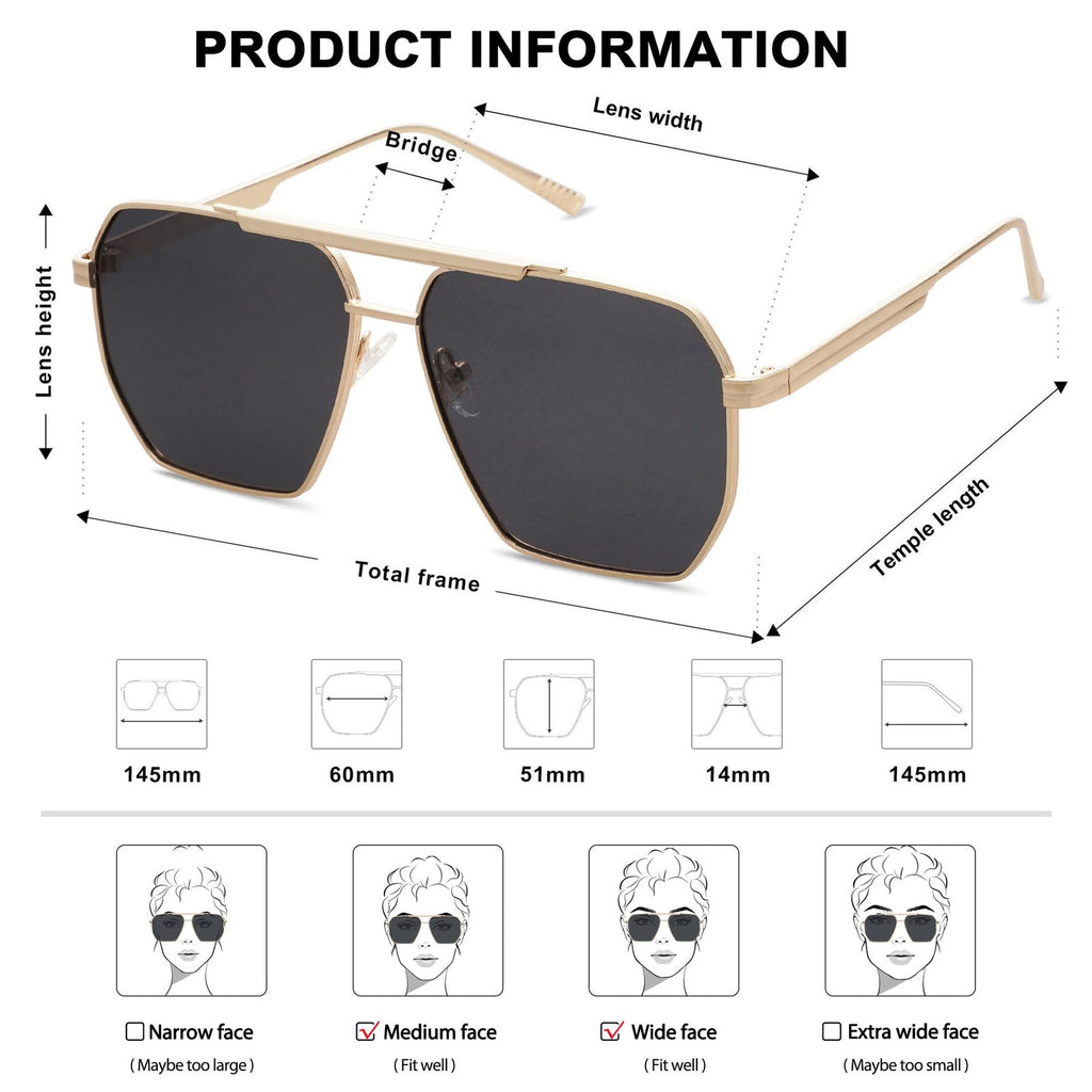 SOJOS Retro Oversized Square Polarized Sunglasses Gold/Black 60mm