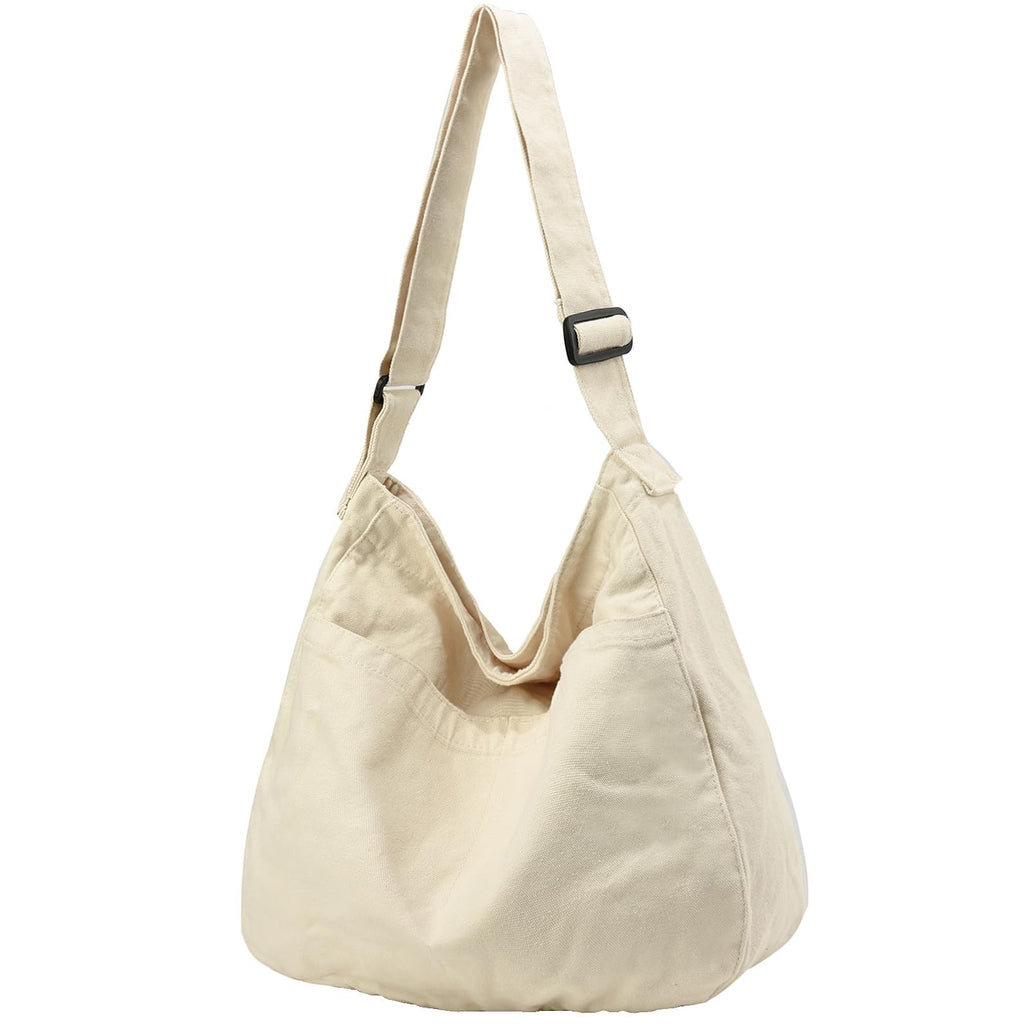 Canvas Hobo Beige Tote Bag for Women & Men Large Crossbody Messenger Bag