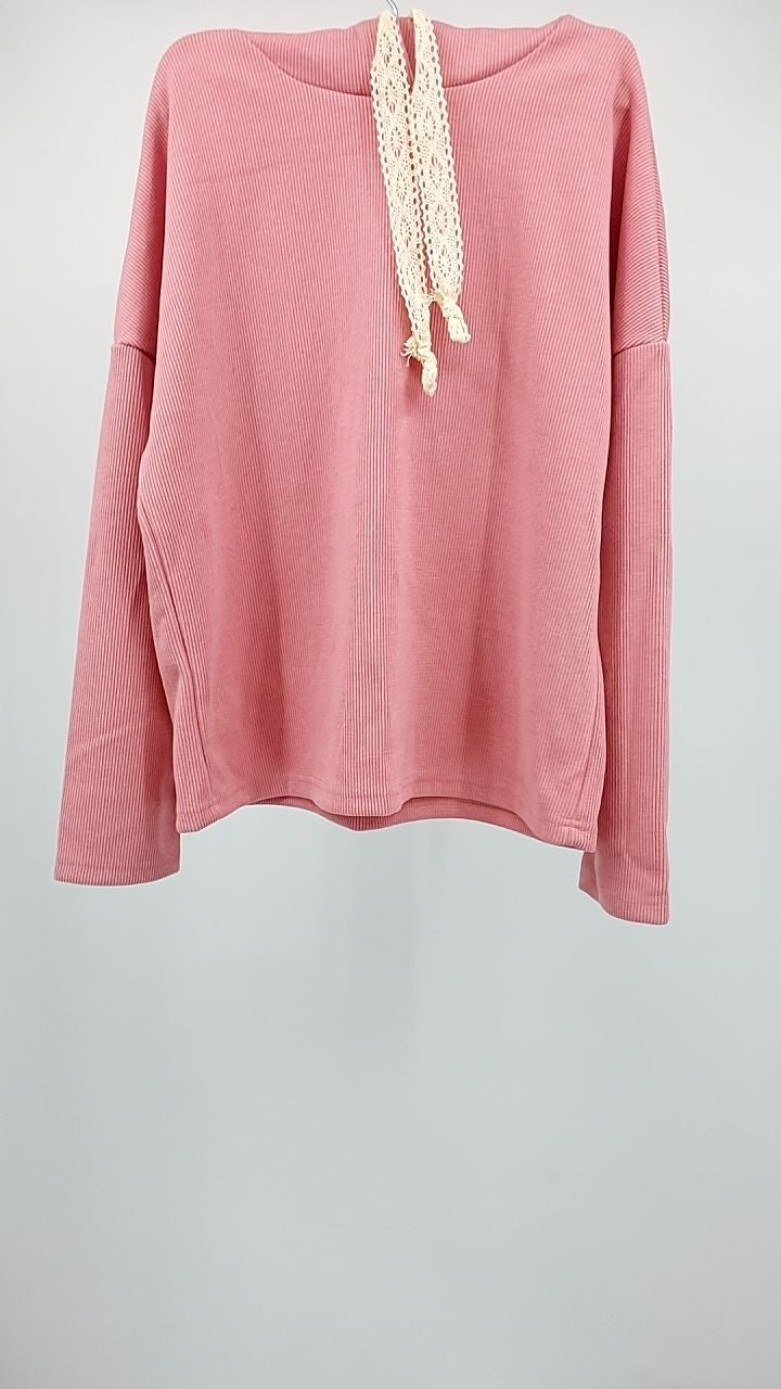Lace Detail Dropped Shoulder Hoodie and Pants Set