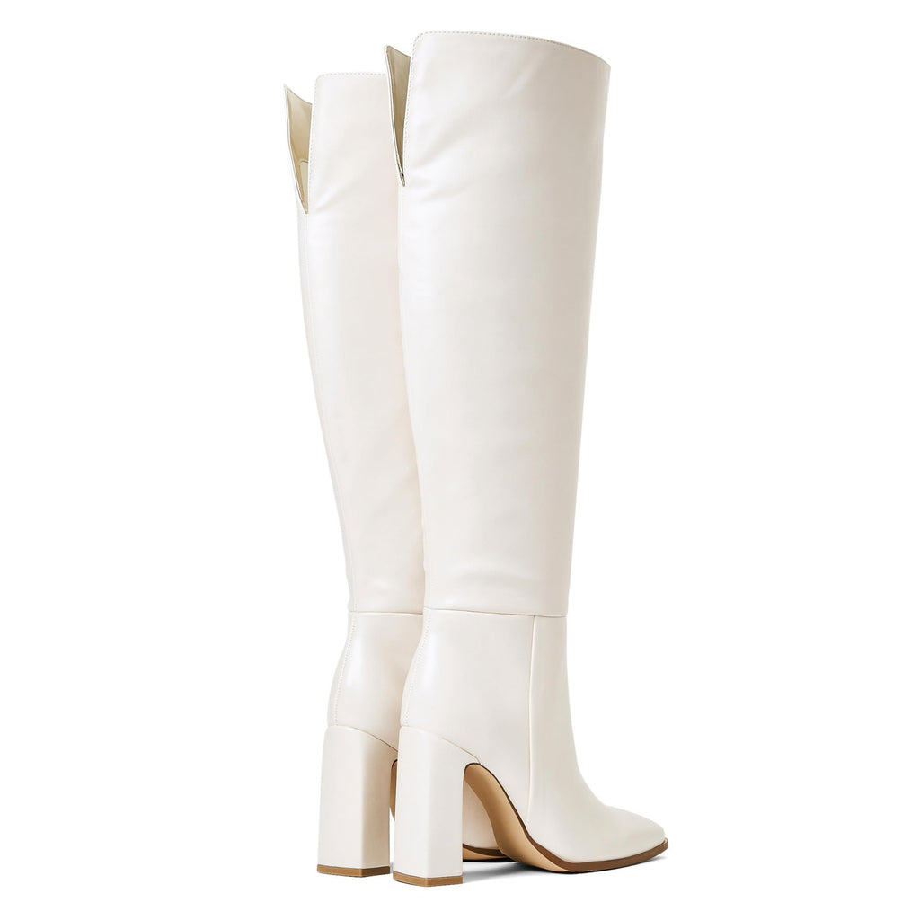 Knee High Chunky Heel Boots Womens Size 7 Birch Faux Leather