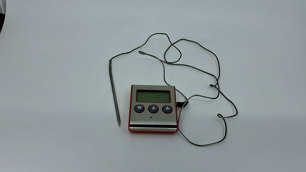 Wired Probe Cooking Thermometer w/ Timer Alarm, Red Steel Design