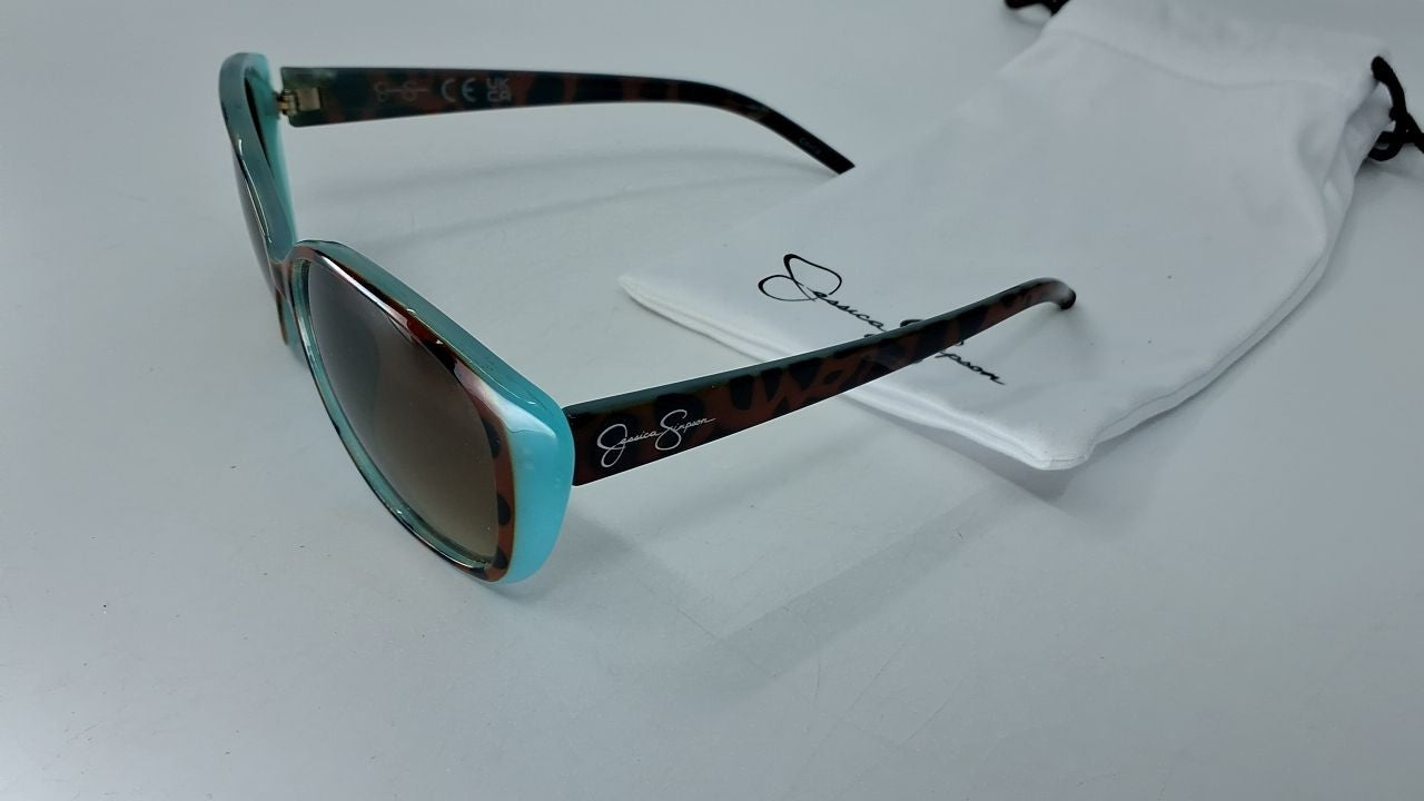 Jessica Simpson Women's Cat Eye Sunglasses, UV400, 56mm, Animal & Blue