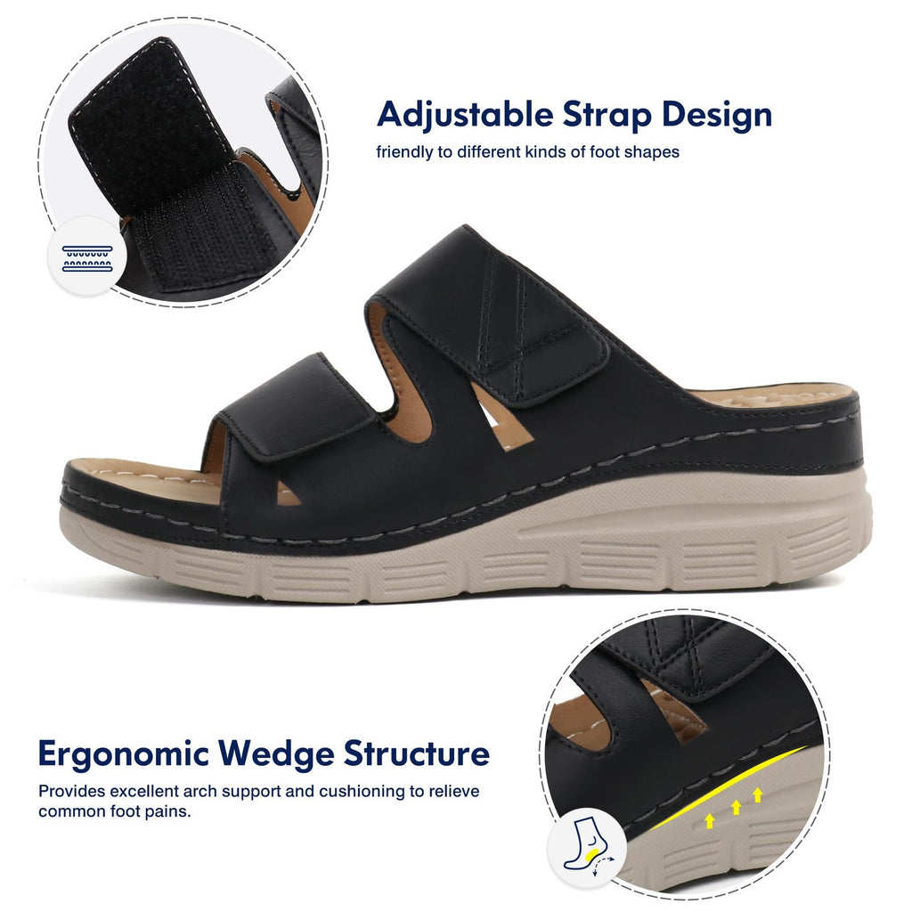 Ortho+rest Women Arch Support Slides Orthotic Walking Sandals (7, Black)