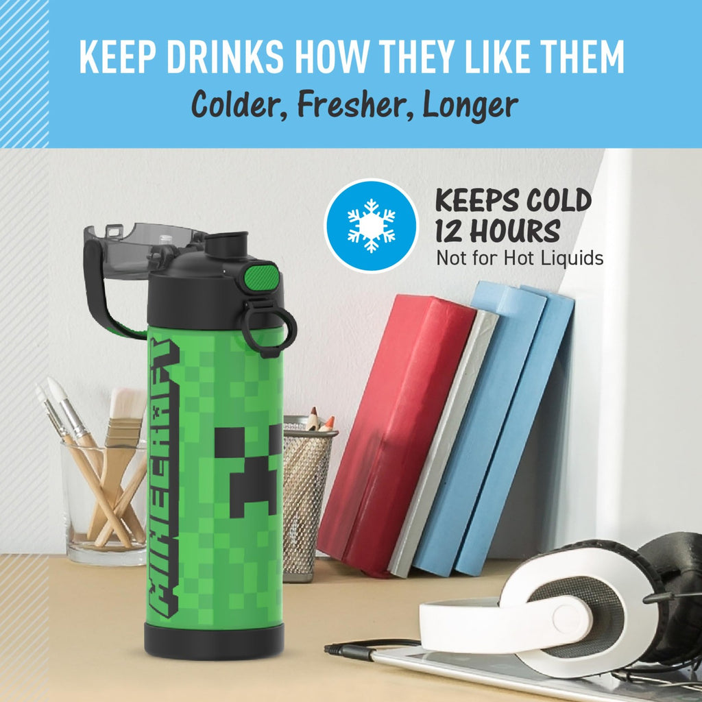 THERMOS FUNtainer 16 Oz Vacuum Bottle w/ Spout Lid, Minecraft Color