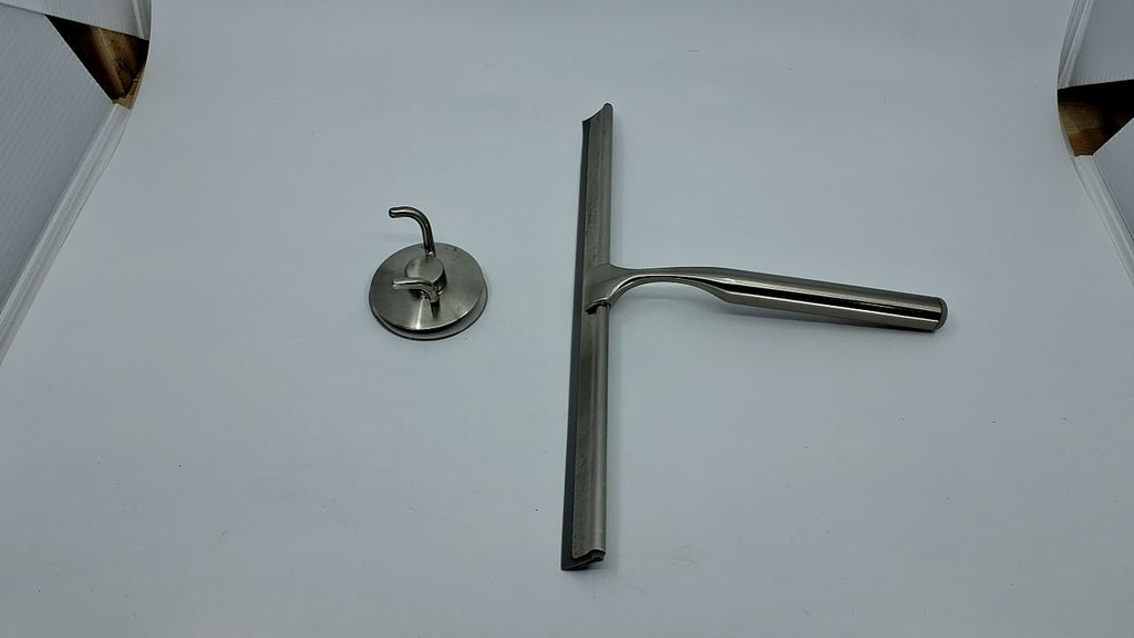 Heavy Duty 12 In Shower Squeegee w/ Silicone Blade & Brushed Nickel Hook