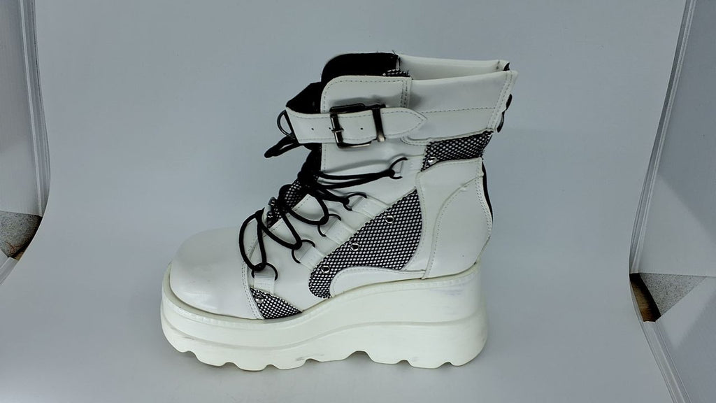 Gothic Style Platform Ankle Boots for Women High Heel Lace Up White 8