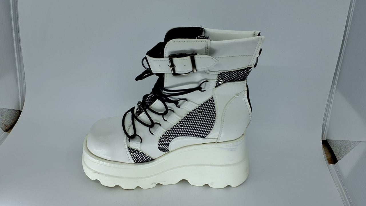Gothic Style Platform Ankle Boots for Women High Heel Lace Up White 8