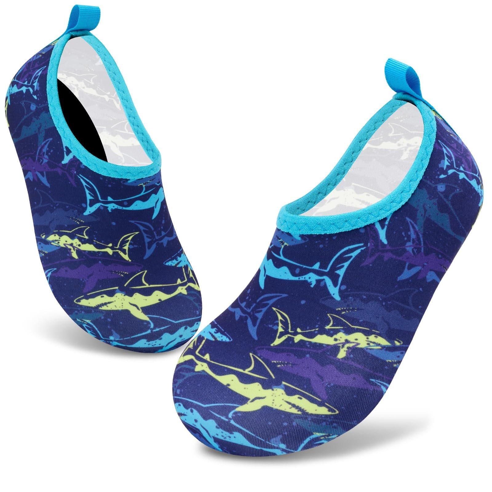 VIFUUR Kids Aqua Socks Water Shoes Purple Yellow Fish Quick Dry 28/29