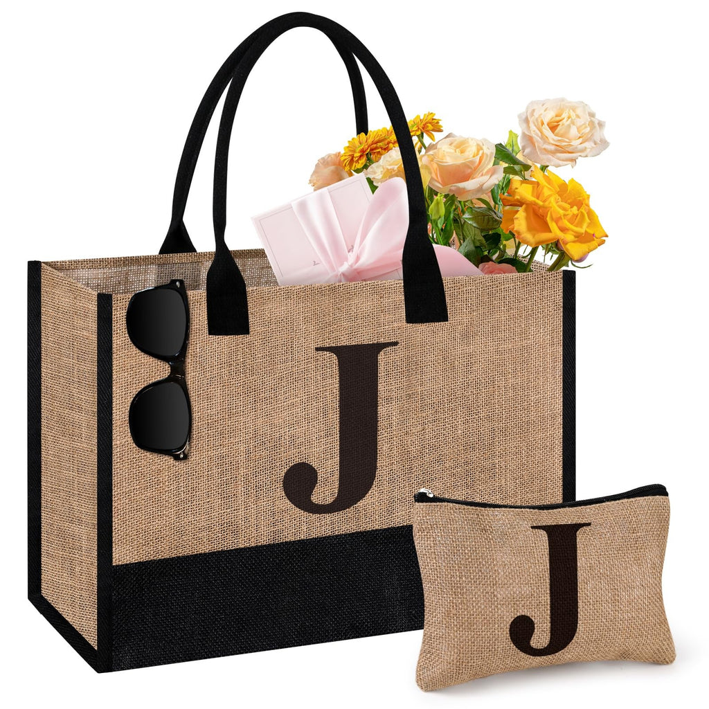 Personalized Jute Tote Bag & Makeup Bag, Stylish Gift for Women