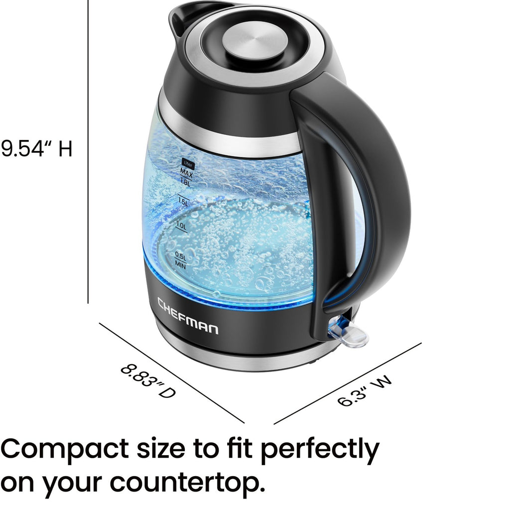 1.8L Chefman Electric Kettle, Hot Water Boiler, Auto Shut Off, Black