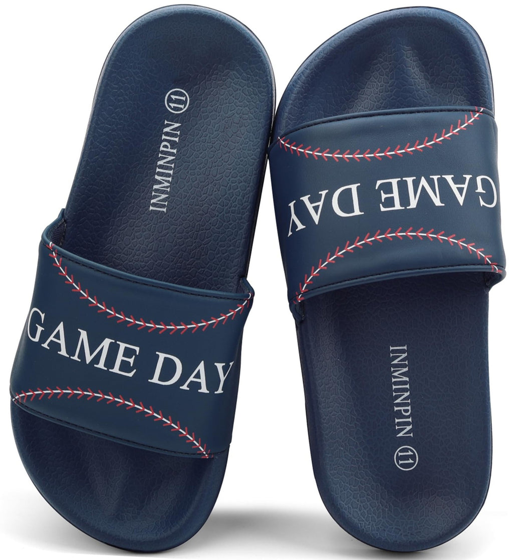Indoor Outdoor Kids Slides Sandals, Baseball Navy, Size 13 Little Kid