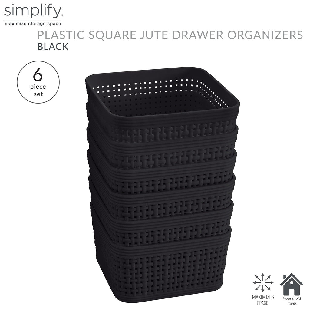 Black 6 Pack Organizing Bins - Square Storage for Office & Bathroom