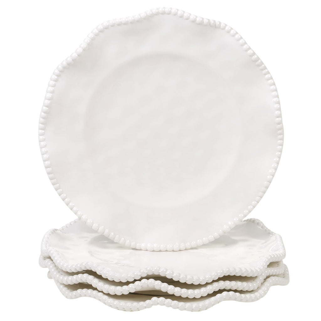 Set of 4 Perlette Cream Melamine Salad Plates, 9in Unbreakable Design