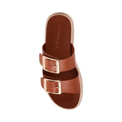 Madden Girl Women's Mythicall Flat Sandal, Dark Caramel, 10