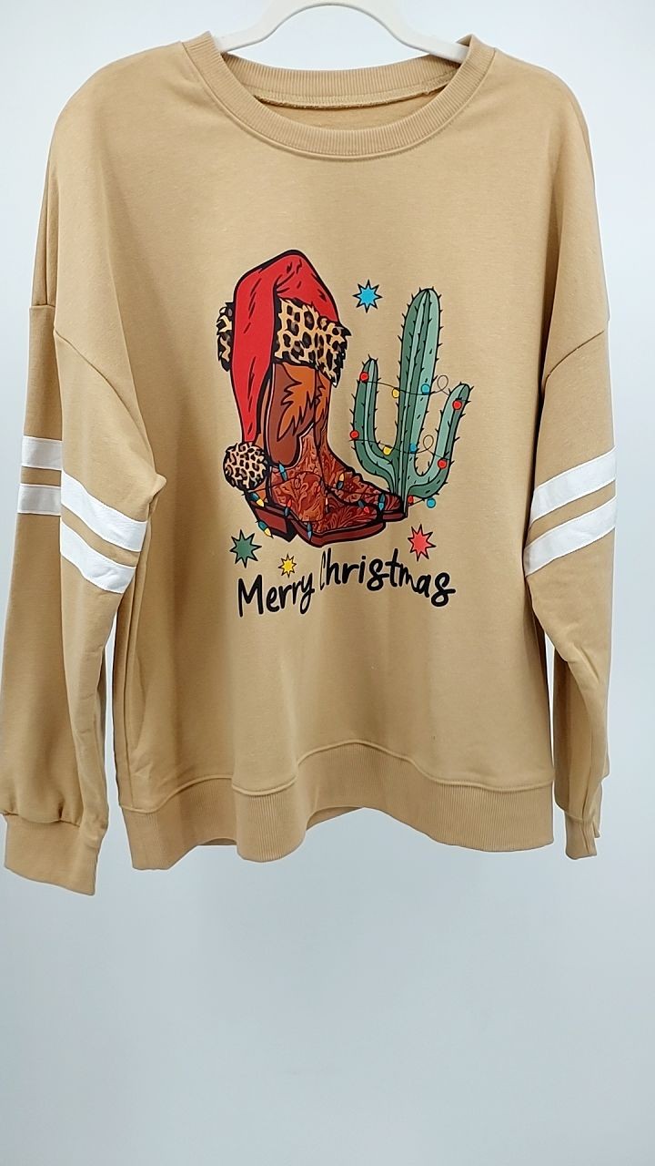 Merry Christmas Cowboy Boot Cactus Casual Sweatshirt