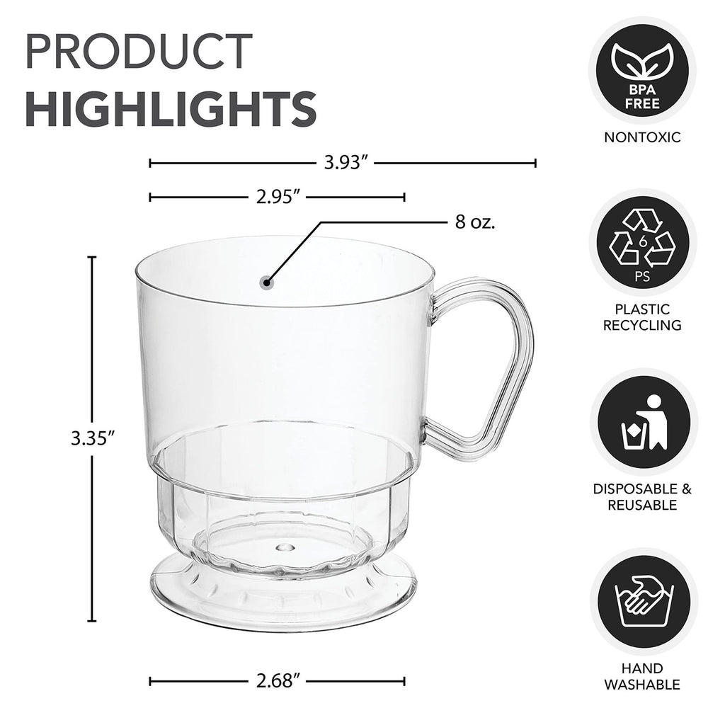 40-Count 8 Oz Clear Plastic Coffee Cups w/ Handles - Party Essentials