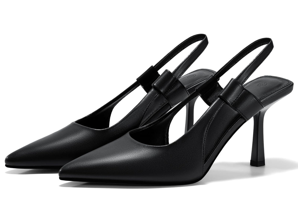 Coutgo Womens Black Slingback Heels Pumps Size 8 Pointed Toe