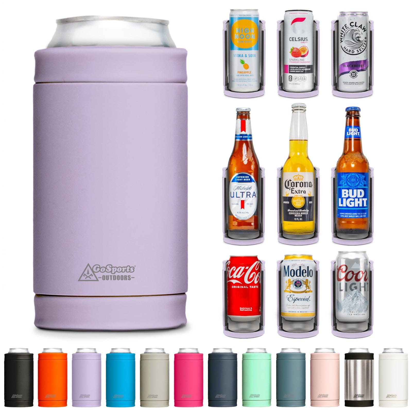 DUALIE 3-in-1 Insulated Can Cooler, 12 oz, Slim Cans, Bottles - Lavender