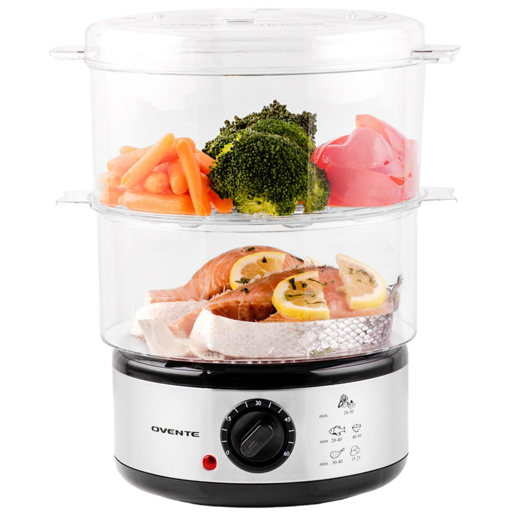 OVENTE 2-Tier Electric Food Steamer 5 Qt Stainless Steel 400W Silver FS62S