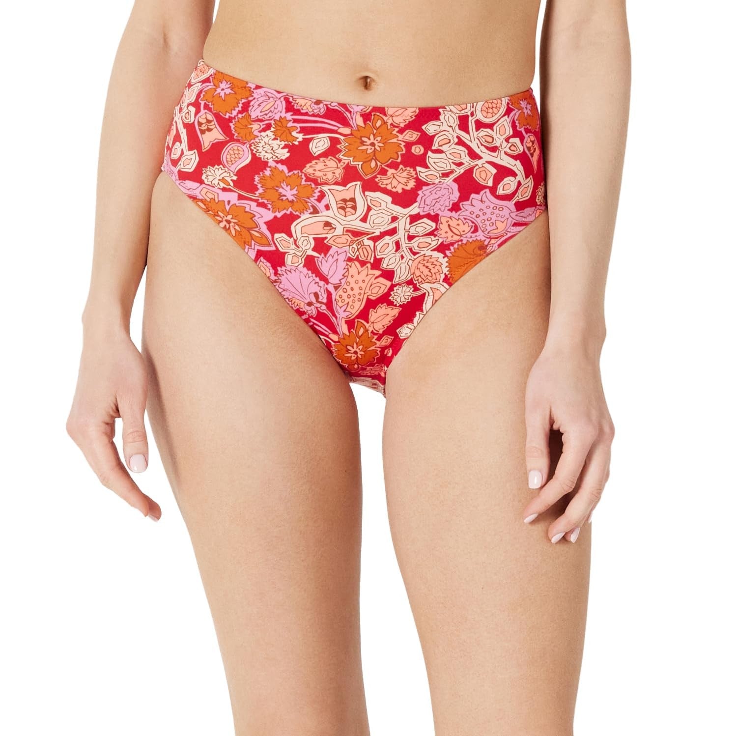 Bright Red Multi Floral Bikini Bottom, Women's X-Small