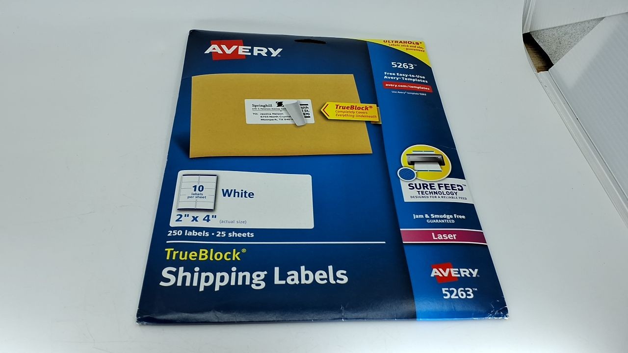 Avery 5263 TrueBlock Labels, 2" x 4", White, 250 Count, Laser Compatible