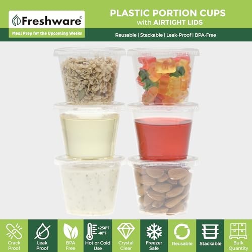 100 Sets 5.5 Oz Plastic Cups w/ Lids - Souffle & Condiment Containers