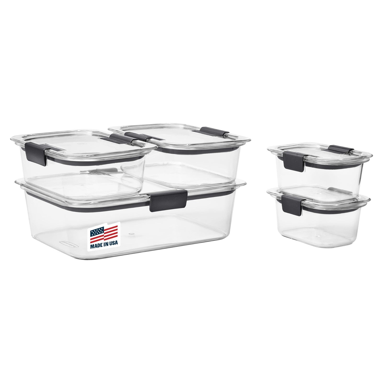 Food Storage Containers Set of 5, Rubbermaid Brilliance, Leak-Proof, Clear