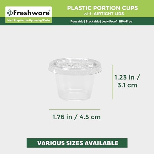 1 Oz Clear Plastic Portion Cups w/ Lids - 200 Sets, Meal Prep, Souffle
