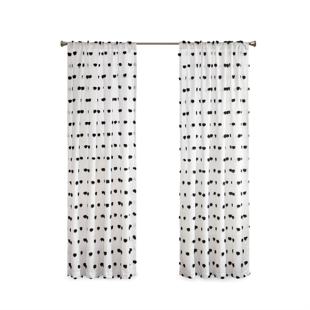 50" x 84" Black Pom Pom Window Panel for Bedroom & Living Room