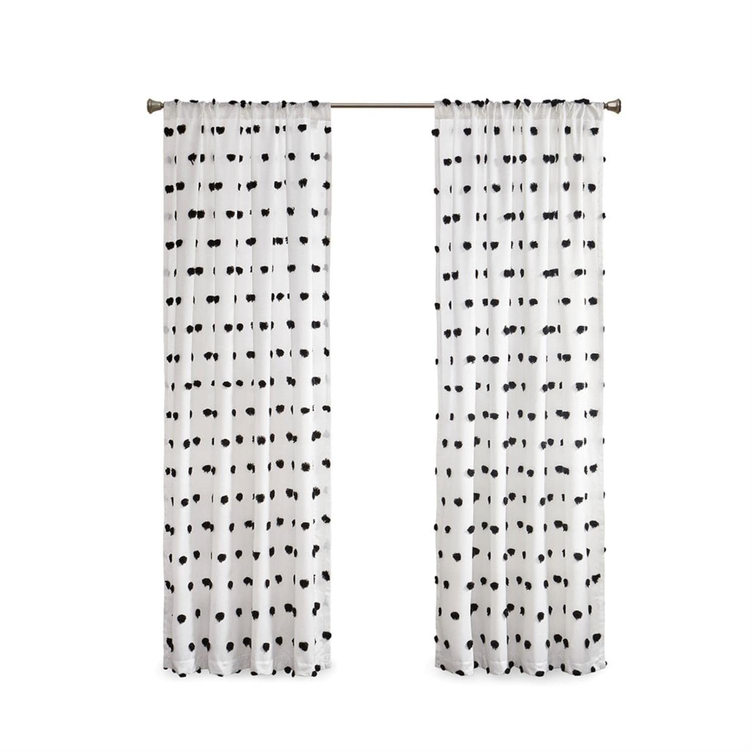 50" x 84" Black Pom Pom Window Panel for Bedroom & Living Room