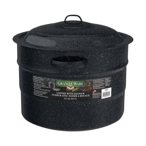 Granite Ware 21.5 Qt Canning Pot w/ Lid, Jar Rack, Black Enamel
