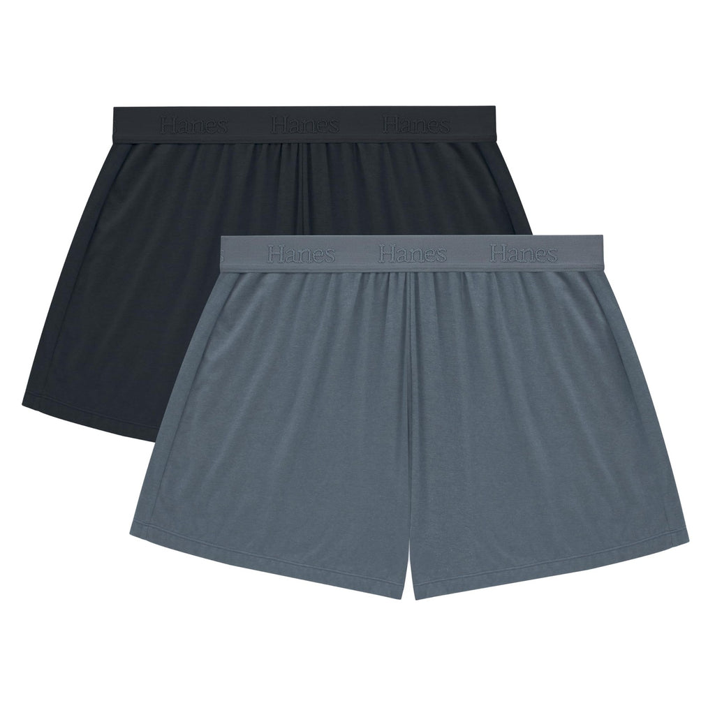 Hanes Originals Women's Lounge Shorts 2-Pack, Large, Black/Stargazer Grey
