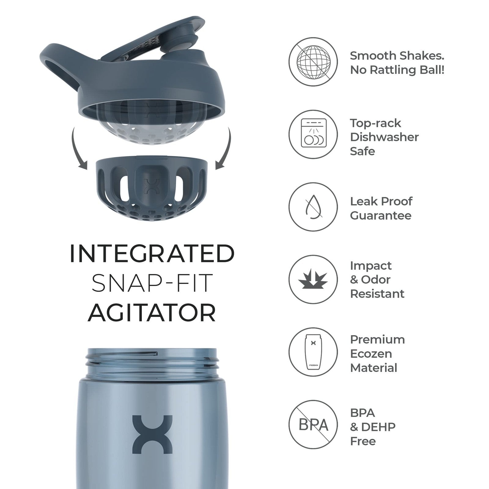 Promixx 32 oz Protein Shaker Bottle - Silent Mixer, Leak-Proof, Coral