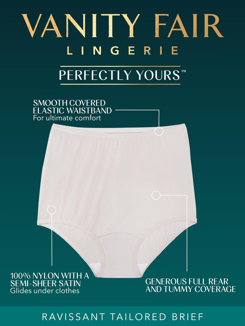 Size 7 Vanity Fair Brief #15712, Midnight Black, Comfortable Nylon